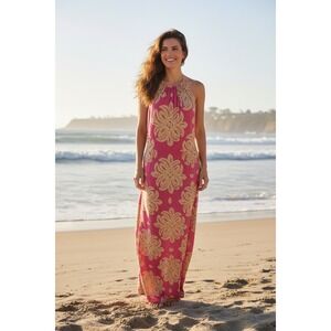 Vineyard Vines Maxi Dress Womens Pink Silk Blend Floral Halter 2Q0733 Size 6